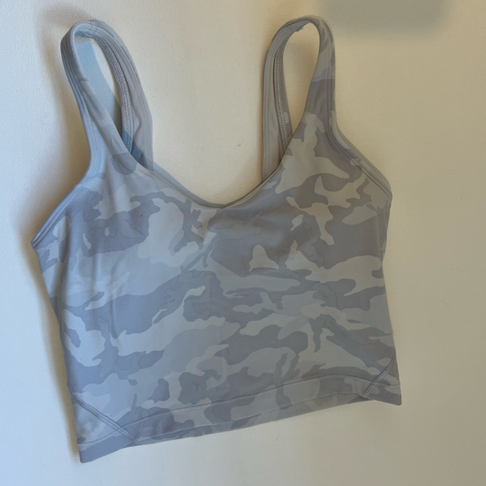 White camo lululemon workout top with built in bra